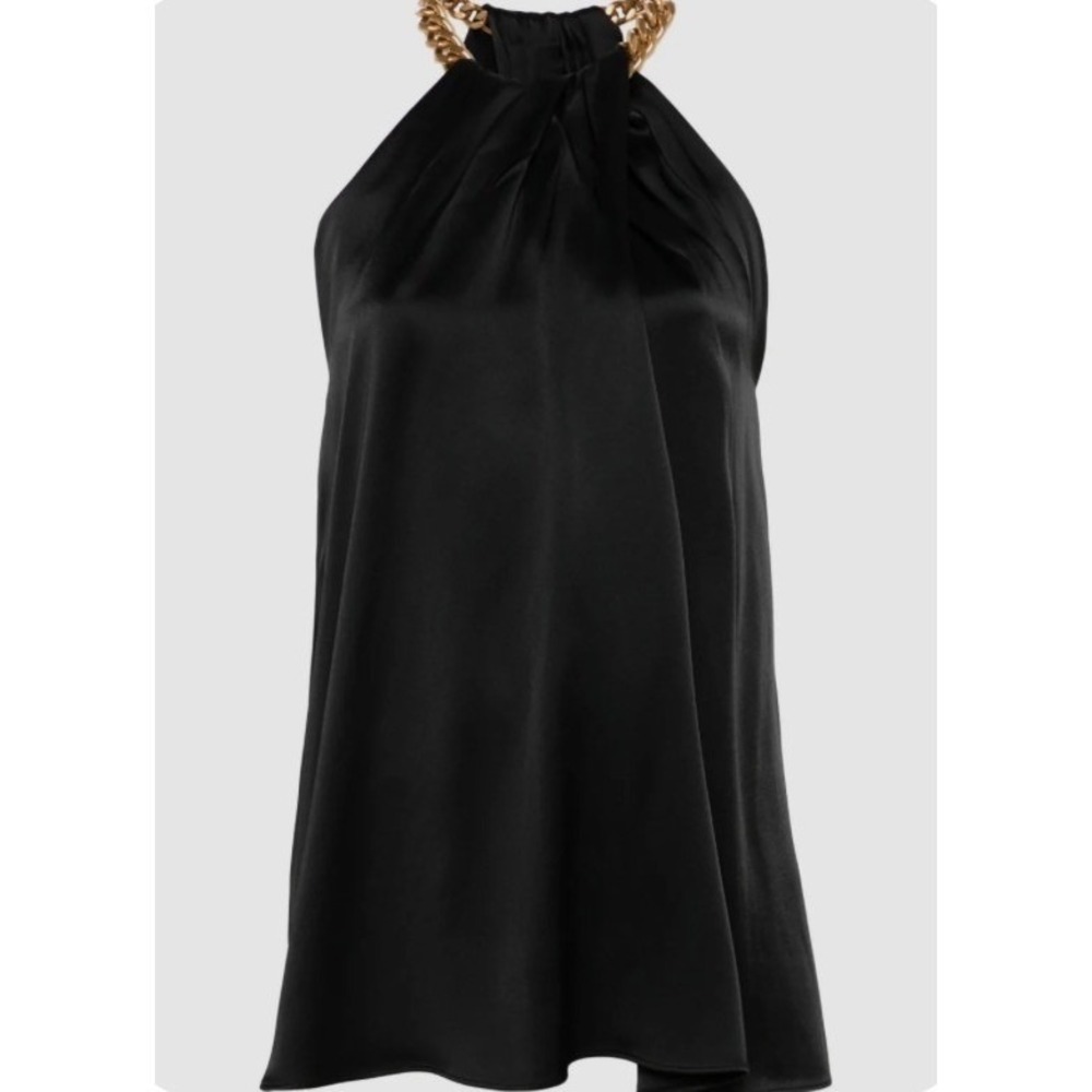 Black Satin shirt with chained neck- M
